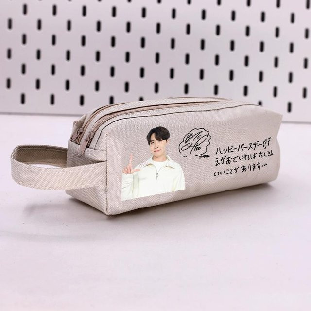 BTS J-HOPE Federmäppchen mit Foto und Unterschrift, Kpop Fan Schreibwarentasche aus Canvas in Beige - Bild 1