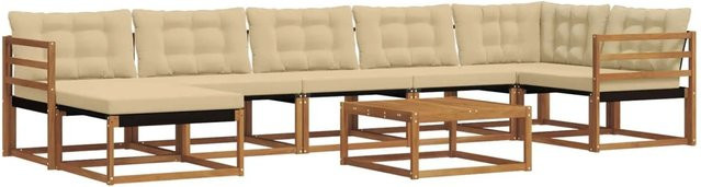 vidaXL Outdoor-Sofagarnitur aus Akazienholz in U-Form mit Textilene-Bezug und Polstern in Natur-Beige - Bild 1