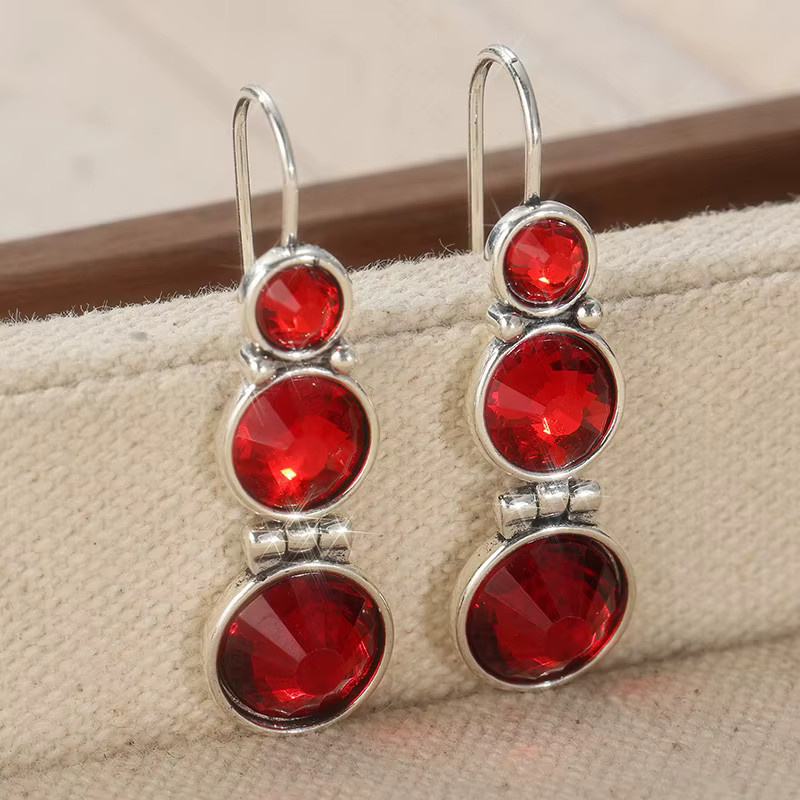 YoYo Ohrhänger, rote synthetische Zirkonia-Rubin, Silberfarbe, Damen - Bild 2