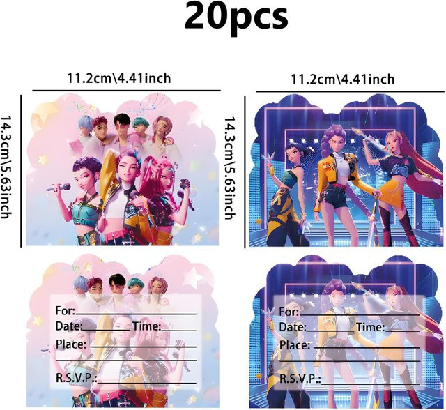 12 Stück Kpop Dämonenjäger Einladungskarten für Kinder, einseitig und doppelseitig bedruckt, bunte Cartoon Geburtstagsparty Karten aus Papier - Bild 1