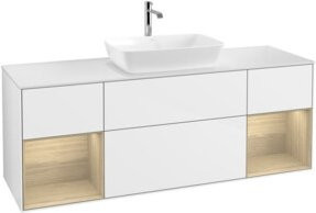 V&B Waschtischunterschrank Finion in Weiß lackiert mit Eichenregal, Breite: 160 cm - Bild 1