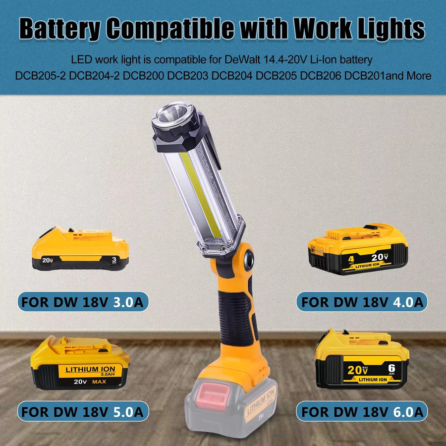 DeWalt LED Arbeitslicht Taschenlampe mit 2000 Lumen und USB-Anschluss für 14,4V-18V Li-Ion Akkus, Gelb - Bild 2