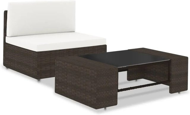 vidaXL 2-teiliges Garten-Lounge-Set aus Poly-Rattan in Braun mit pulverbeschichtetem Stahl und Stoffkissen - Bild 1