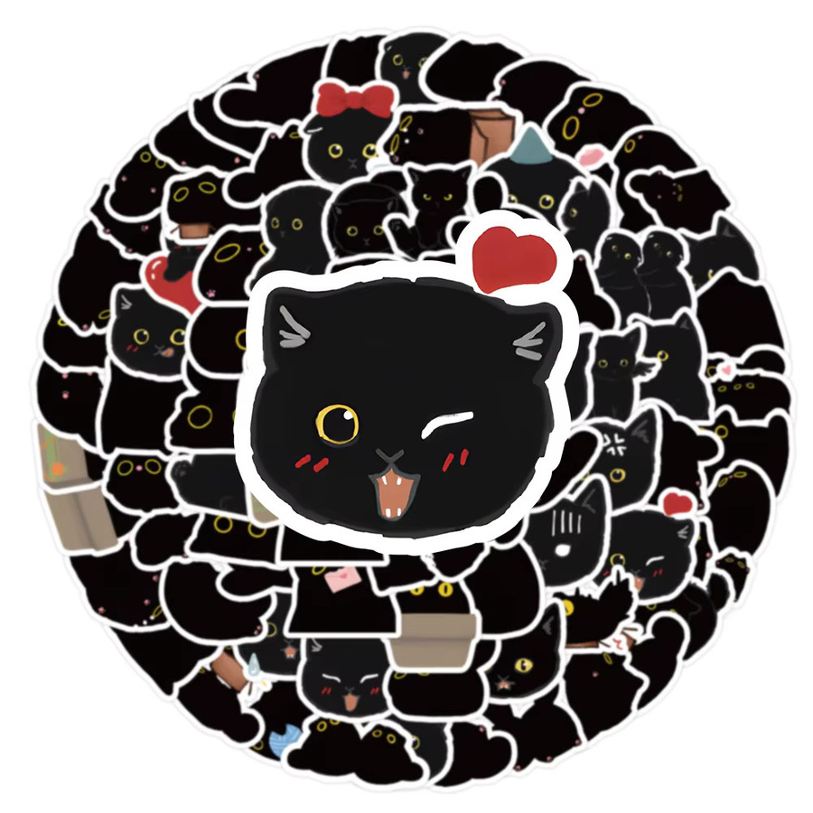 Kpustyle Kawaii Schwarze Katze Aufkleber Set zur Dekoration von Notebook und Gepäck in Schwarz - Bild 3