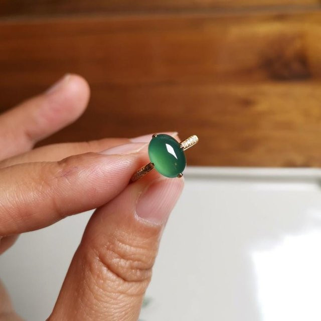 YIRAN Jewelry Ring, Hetian Chalcedon, grün, oval, Kupfer, Damen - Bild 1