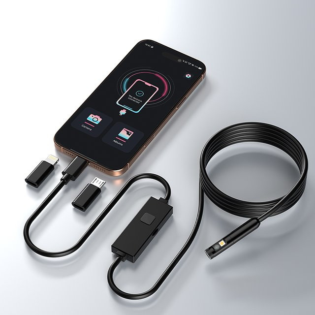 ILIHOME Industrie-Endoskop mit Typ-C und Micro-USB, Wasserdichte Boreskop-Sonde mit LED für iPhone und Android, Schwarz - Bild 1