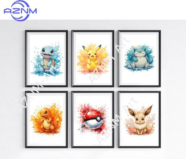 KAYOU Pokemon Leinwanddrucke Kunstset mit mehrfarbigen Grafikmotiven für die Wandgestaltung - Bild 1