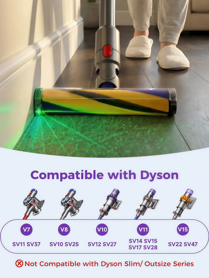 Dyson V15 LED Fluffy Optic Reinigungskopf in Multicolour als Ersatz für V11 V10 V8 V7 Staubsauger für Hartholzböden - Bild 2