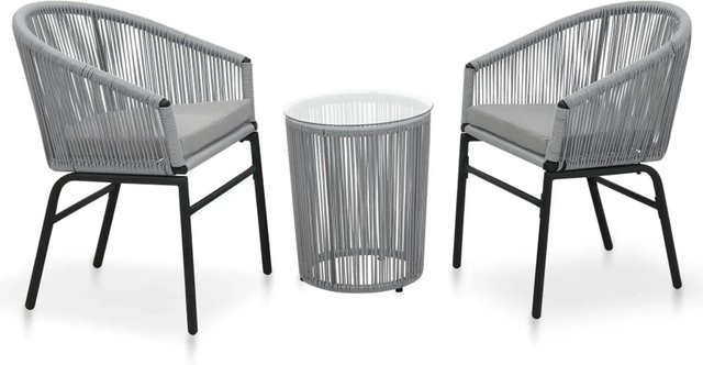 vidaXL 3-tlg Bistro-Set aus PE-Rattan und Glas in Grau/Anthrazit mit Kissen für den Outdoor-Bereich - Bild 1