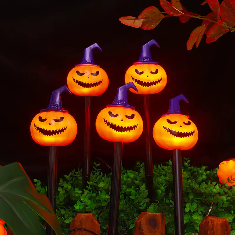 5er-Set Halloween Jack-O-Lanternen Wasserdichte Gartenlichter mit Batteriebetrieb in Orange und Gelb - Bild 2