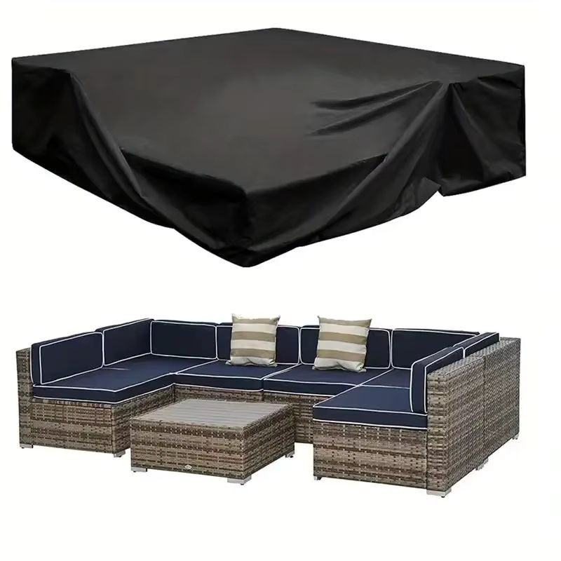 Wasserdichte und UV-beständige quadratische Terrassenmöbel-Abdeckung für Outdoor-Möbel in Schwarz und Silber - Bild 2