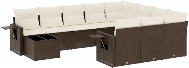 vidaXL 11-tlg. Garten-Sofagarnitur in L-Form aus braunem Polyrattan mit Kissen und Metallrahmen - Bild 1
