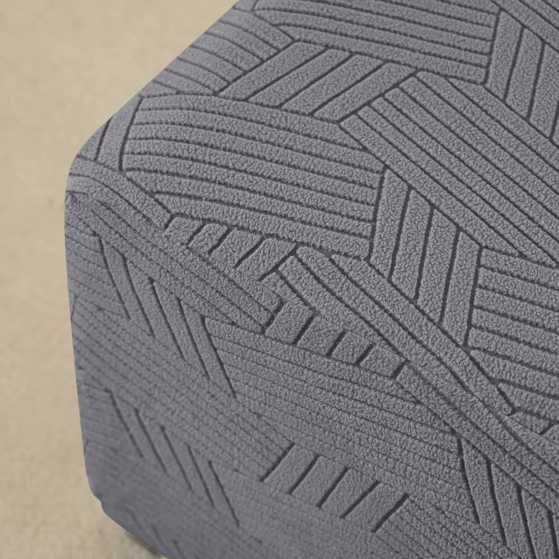 WANERQU Jacquard Ottoman-Bezug für quadratische Fußhocker in Grau, elastischer Schonbezug für Aufbewahrungshocker - Bild 3