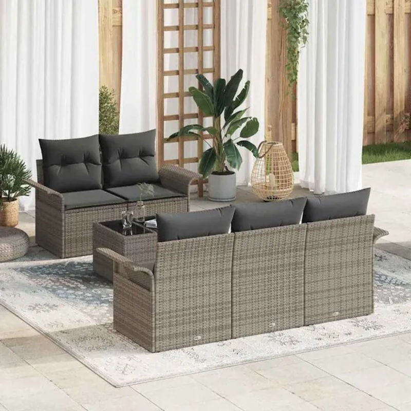 Vidaxl Garten-Sofa-Set mit Kissen, 6-teiliges modulares Loungemöbel-Set in Grau, B/T/H: 55 x 55 x 37 cm - Bild 1