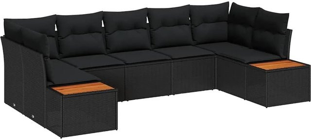 vidaXL Garten-Sofa-Set 7-teilig in Schwarz aus Poly-Rattan mit wetterfesten Polyester-Sitzkissen in U-Form - Bild 1