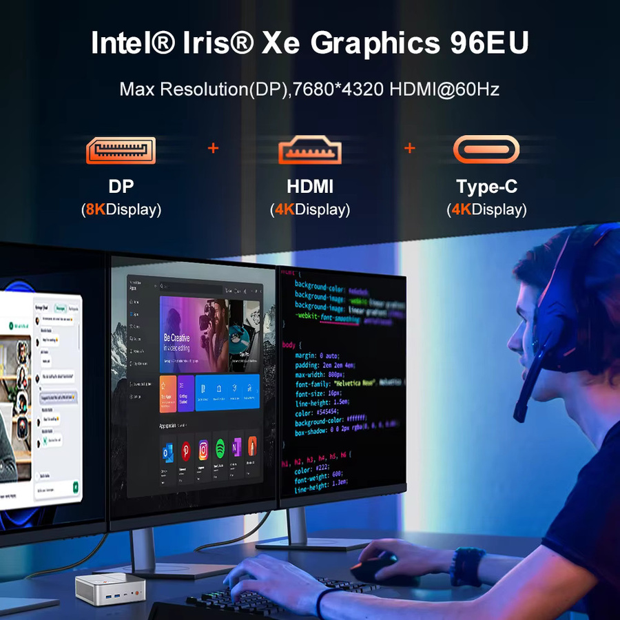 Ninkear L12 Pro Mini-PC mit Intel i9-12900HK, 16GB DDR4, 1TB SSD, Windows 10/11, WiFi 6 und Bluetooth 5.2, Kompakter Gaming-Desktop-Computer für Büro und Multimedia - Bild 3