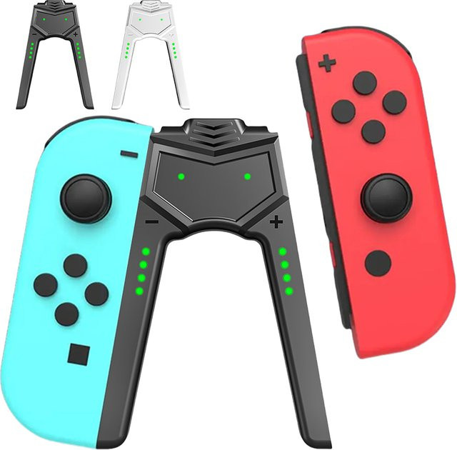 ALLOET Joy-Con Ladegriff für Nintendo Switch OLED mit USB-C Anschluss, Farbe: Schwarz - Bild 1