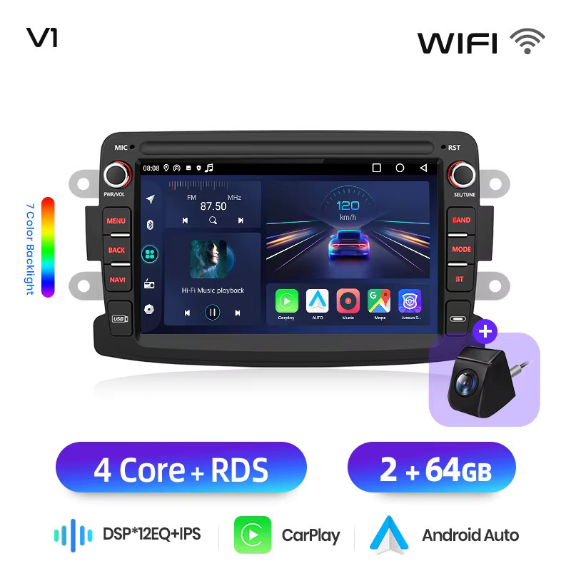 Junsun Wireless CarPlay und Android Auto Multimedia Radio für Renault Dacia Duster Sandero Captur Xray Logan 2 Symbol Dokker, 7 Zoll, Schwarz - Bild 4