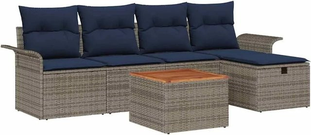 vidaXL Gartenmöbel-Set aus Polyrattan in L-Form mit 6 Teilen, inklusive Kissen und Stauraum, Grau - Bild 1
