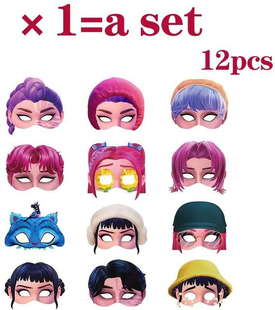 12 Stück Kpop Dämonenjäger Masken für Cosplay und Geburtstagspartys in Weiß und Multicolour - Bild 1
