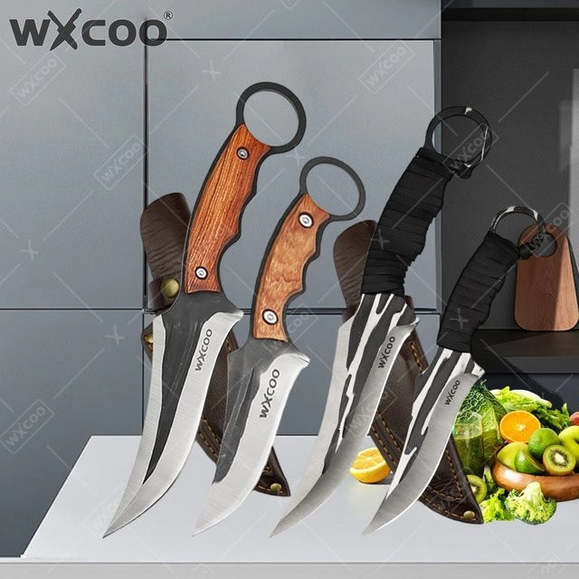 WXCOO Multifunktionales Handgeschmiedetes Küchenmesser aus Edelstahl mit Holzgriff als Fleischbeil und Metzgermesser für BBQ und Haushalt - Bild 1