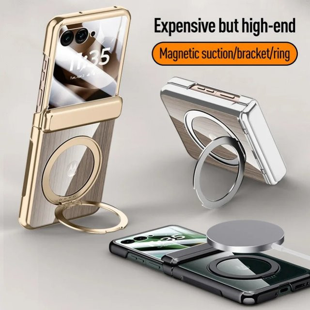 Magnetischer Metallringhalter mit transparentem gehärtetem Glas für Motorola Razr 60, Razr 50 Ultra und Motorola Razr 2024 in Schwarz - Bild 1