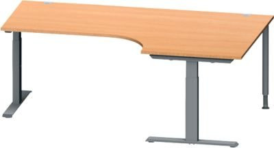 Schäfer Shop Genius Winkelschreibtisch MODENA FLEX in Buche und Anthrazit mit T-Fuß Rechteckrohr, 90° Winkel rechts, B: 200 cm, T: 120 cm / 80 cm, H: 65-85 cm - Bild 1