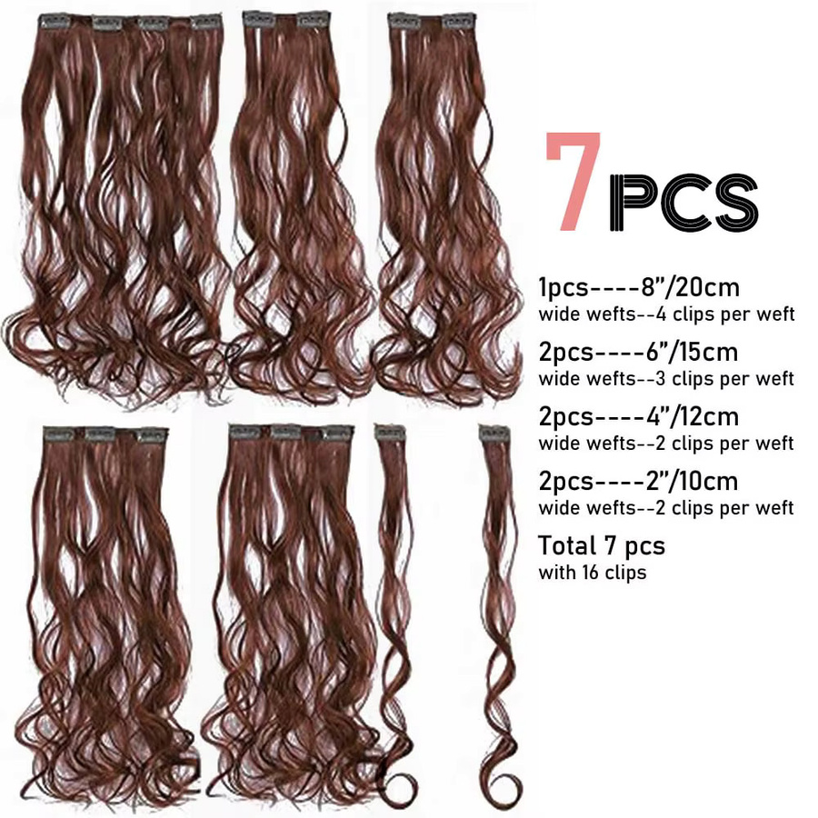 Refeeny Clip-In Haarverlängerungen, 7-teiliges Set, lange lockige Wellen, 22 Zoll - Bild 5