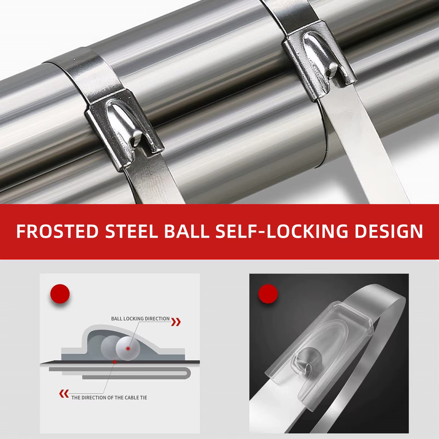 GTAI 50 Stück Metall-Kabelbinder aus 304 Edelstahl, selbstverriegelnd für Auspuffummantelung, Drahtzaunrollen und Rohre - Bild 3