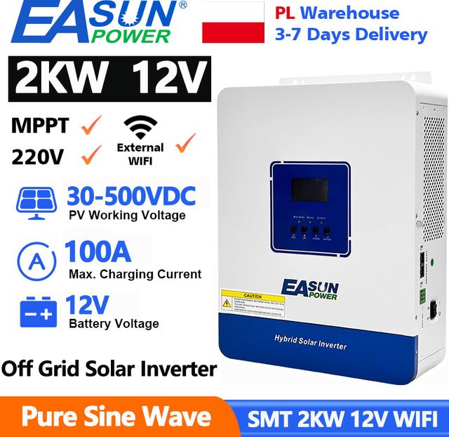 EASUN POWER Hybrider Solar Inverter 2KVA 1.6KW mit 12V 230V MPPT Solar Charger Controller, reiner Sinus, Off-Grid mit WIFI, Weiß - Bild 1