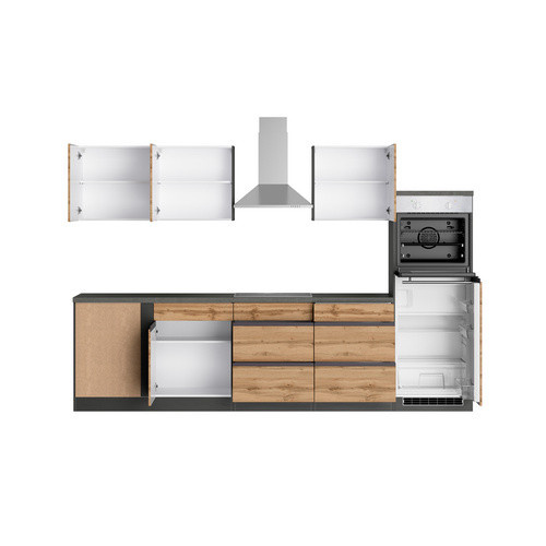 Winkelküche Held Möbel Tampa in Braun und Grau mit Melaminharz-beschichteter Arbeitsplatte, Breite: 240 cm, Tiefe: 60 cm, Höhe: 200 cm - Bild 2