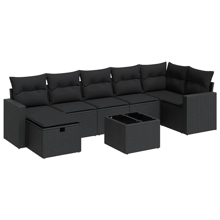 vidaXL 8-teilige Garten-Sofagarnitur aus Poly-Rattan mit Kissen in Schwarz - Bild 2