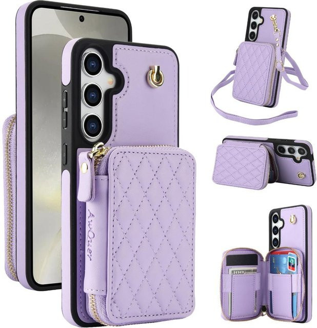 Crossbody-Handgelenkgurt-Hülle für Samsung Galaxy S25 Ultra S24 FE S23 S22 Plus A14 A54 A15 A35 A55 Brieftasche mit Kartenhalter in Lila - Bild 1