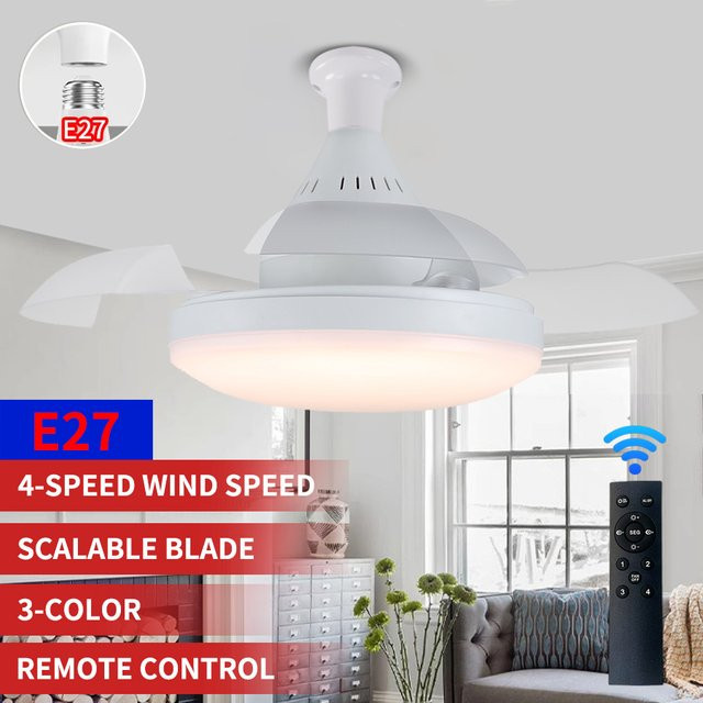 Ludengchaoshi 2-in-1 Deckenventilator mit LED-Beleuchtung und Fernbedienung, E27 Fassung, Weiß - Bild 1