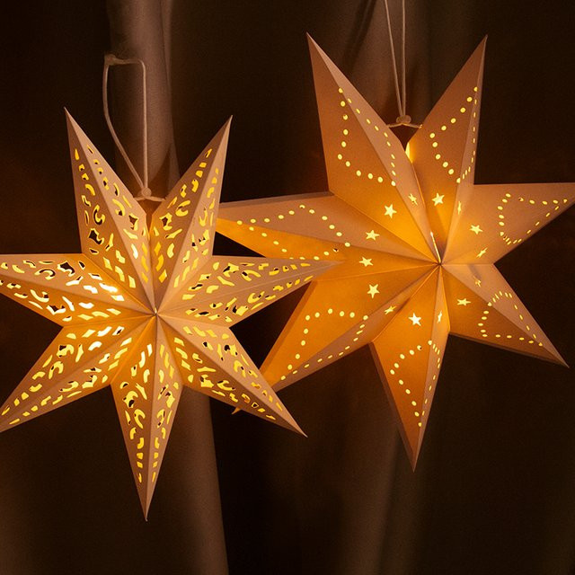 WEIGAO Hängende Pendelleuchte Stern aus Papier in Weiß mit warmweißem Licht zur Ramadan und Eid Mubarak Dekoration - Bild 1