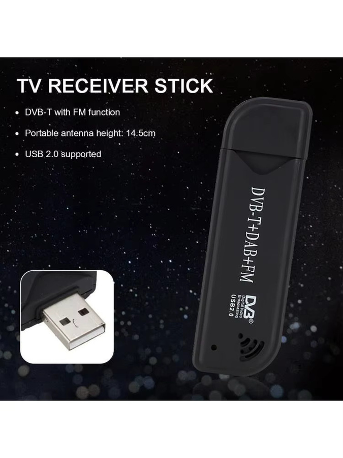 VODOOL Mini Tragbarer TV-Stick 820T2 Digitaler USB 2.0 TV-Empfänger DVB-T/T2 DAB+ FM RTL2832U SDR Tuner Dongle in Schwarz - Bild 5