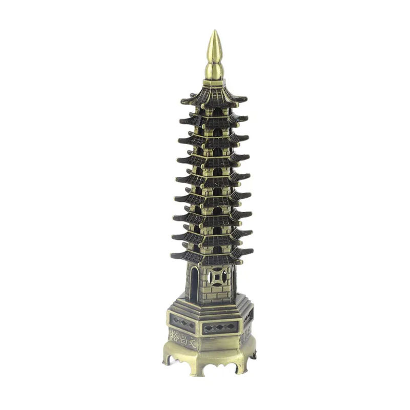 GoolRC WenChang Chinesische Miniaturturm Dekoration in Gold und Bronze aus Metall im Vintage-Stil - Bild 3