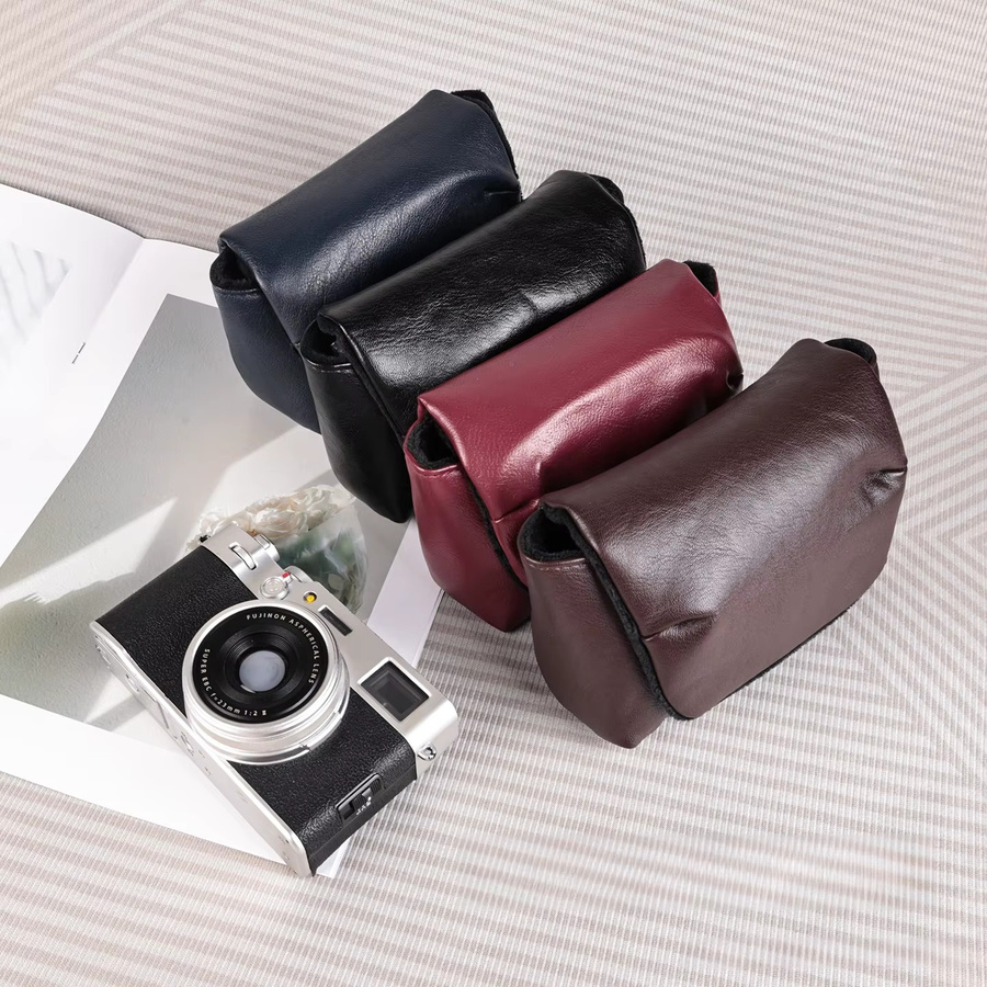 Kameratasche aus weichem Leder für Fuji, Ricoh und Sony spiegellose Kameras sowie CCD-Digitalkameras, Schwarz, Rot, Braun - Bild 6