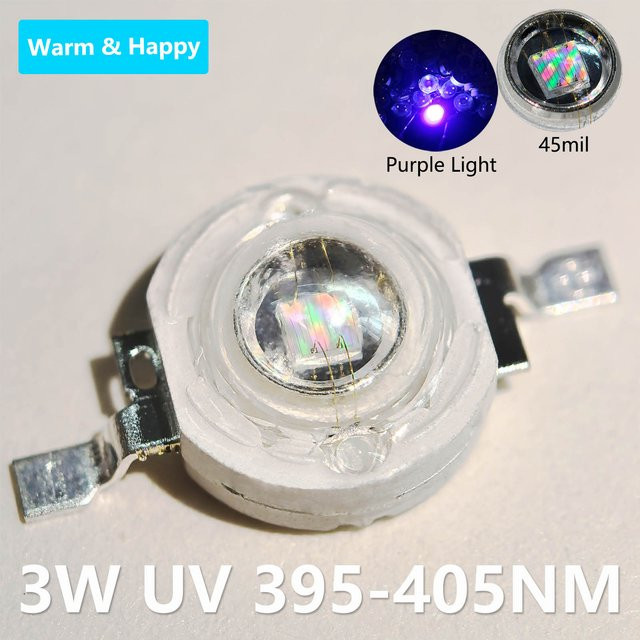 10 Stück LED-Chips 3W DC3-3,6V Lila Lichtperlen 395-405nm für Desinfektion und Erkennung mit Kupfer Bracket - Bild 1