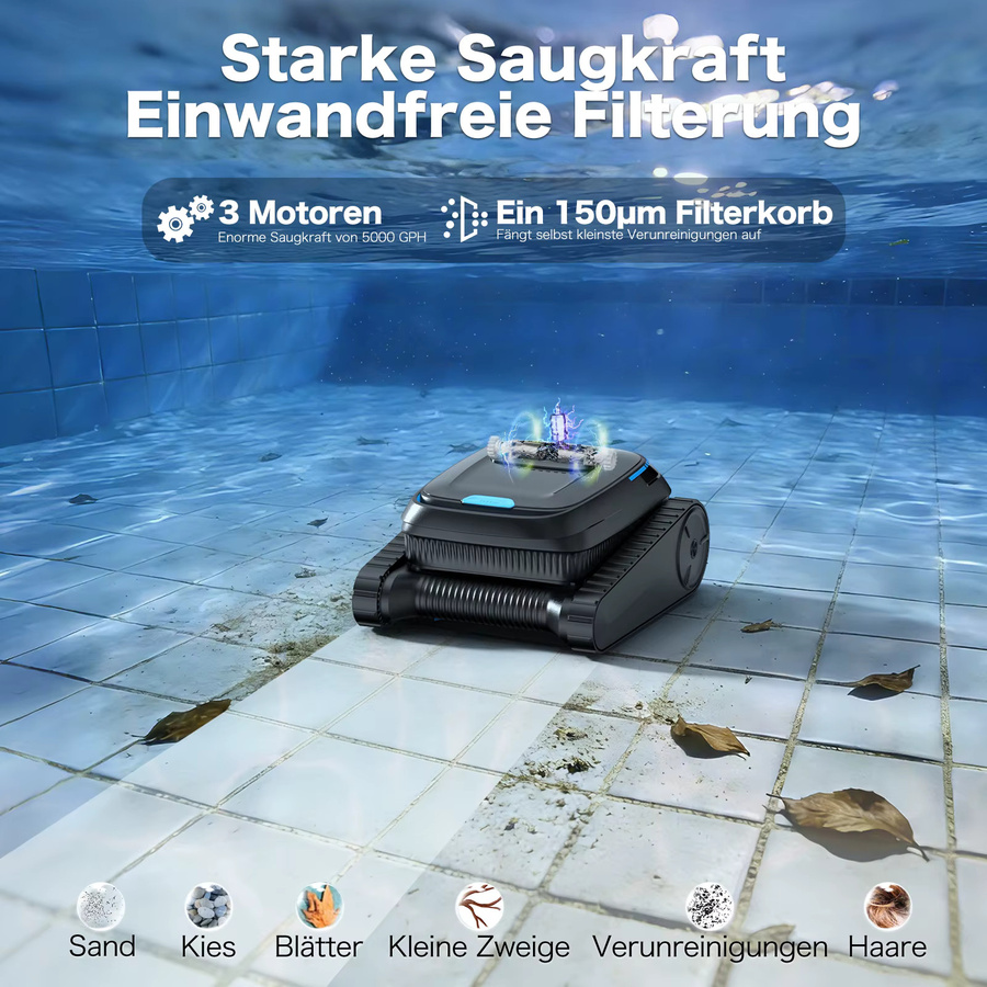 AIRROBO CP20 Poolroboter in Schwarz mit Smart Navigation für Wand- und Bodenreinigung - Bild 4