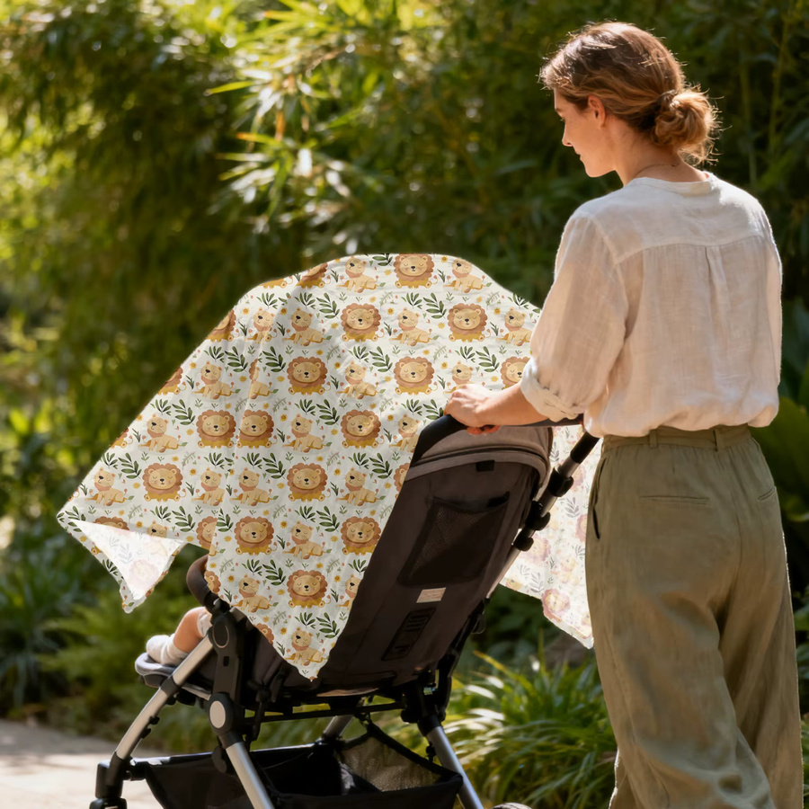 Elinfant Baby Musselin Decke aus Bambus und Baumwolle mit Digitaldruck, B/B: 120 x 110 cm, Weiß - Bild 3