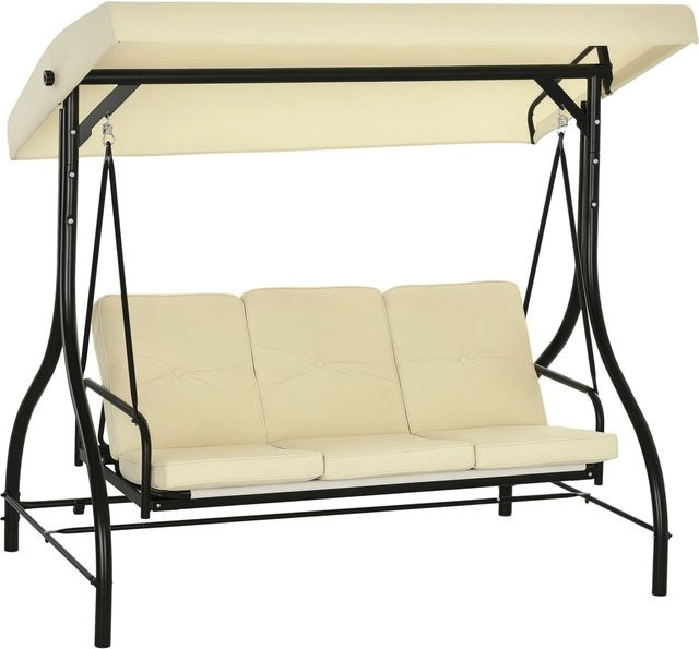 Outsunny 2 in 1 Hollywoodschaukel mit Liegefunktion und Sonnendach in Beige, B/T/H: 195 x 117 x 175 cm - Bild 1