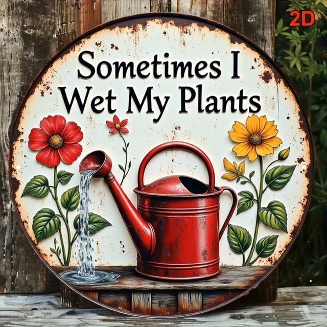 CIFBUY Vintage Aluminiumschild mit floralem Design und Gießkanne, wetterbeständige Metallwanddekoration für Garten und Innenbereich, B/B: 20,3 x 20,3 cm, Mehrfarbig - Bild 1