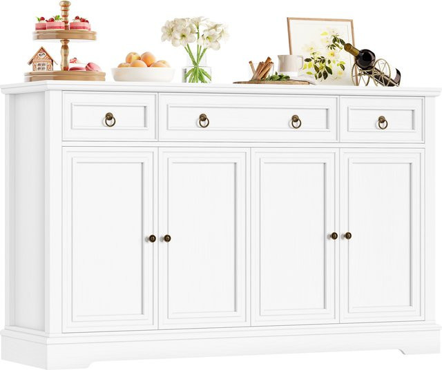 Getone Sideboard als Küchenschrank und Buffetschrank mit 3 Schubladen und 4 Türen in Weiß/Retro, B/T/H: 134 x 40 x 87 cm - Bild 1
