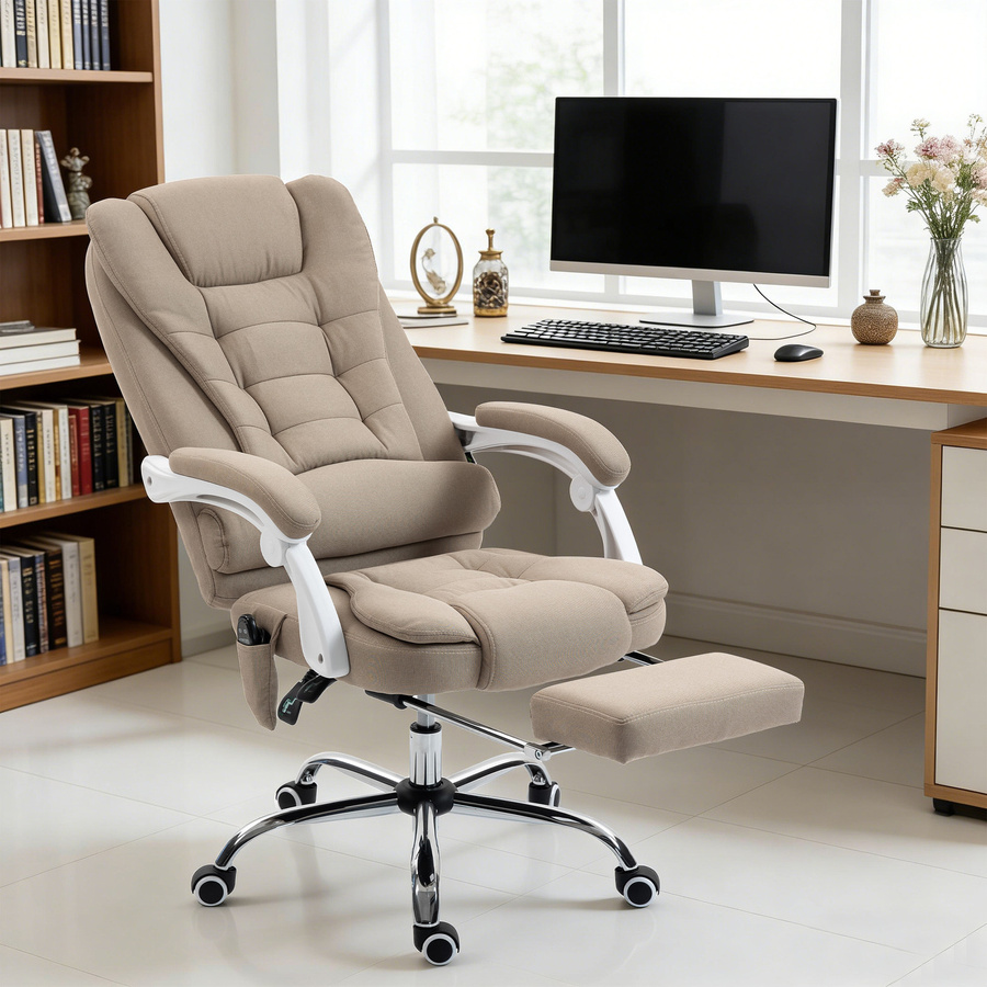 Aosom Vinsetto ergonomischer Bürostuhl mit Massage- und Heizfunktion, beige Leinenbezug, 360 Grad drehbar mit höhenverstellbarer Rückenlehne und Fernbedienung - Bild 2