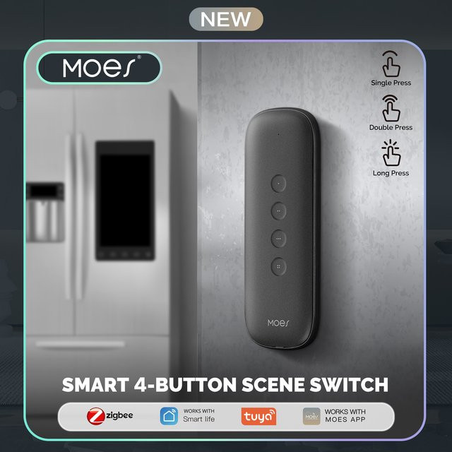 Tuya ZigBee Smart Switch 4 Tasten drahtlose Fernbedienung zur Szenensteuerung kompatibel mit Alexa und Google Home in Weiß oder Schwarz - Bild 1