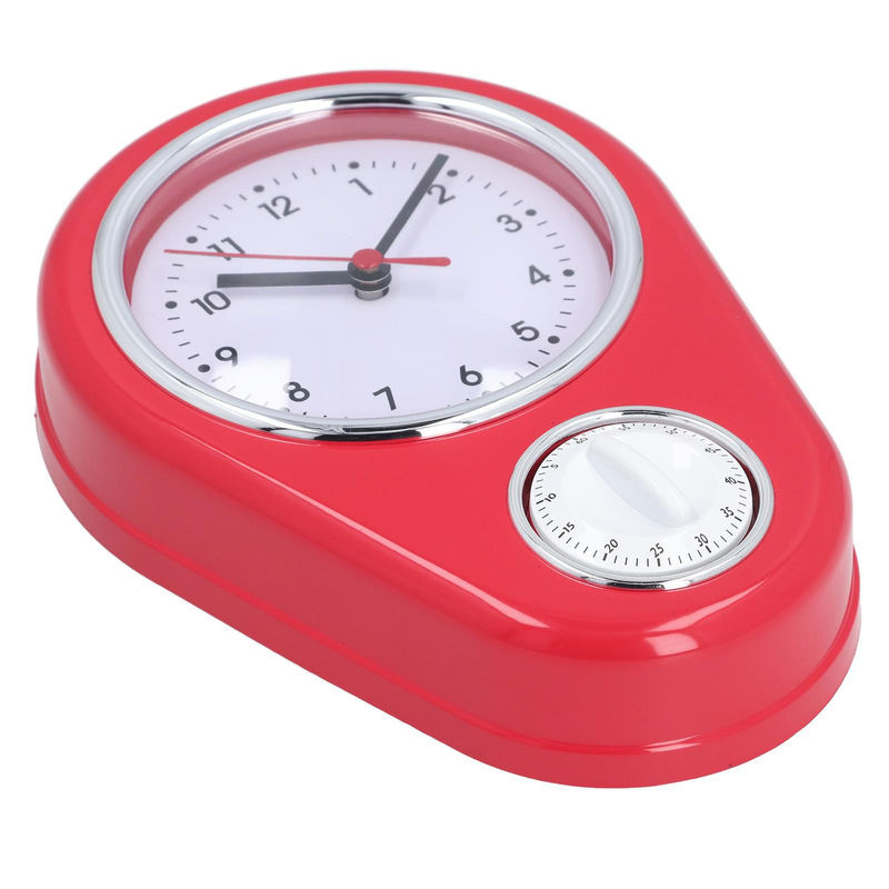 TOMTOP JMS Küchentimer-Wanduhr in Rot, Multifunktionale Analoge Quarzuhr mit geräuschlosem Betrieb, Breite: 22,5 cm, Höhe: 22,5 cm, Tiefe: 5 cm - Bild 3