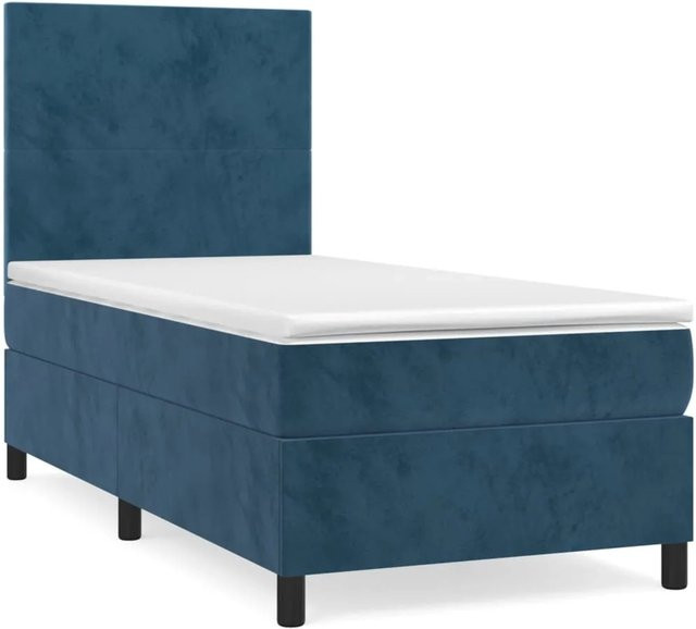 vidaXL Boxspringbett mit Matratze Dunkelblau Samt B/T/H: 100 x 200 x 128 cm - Bild 1
