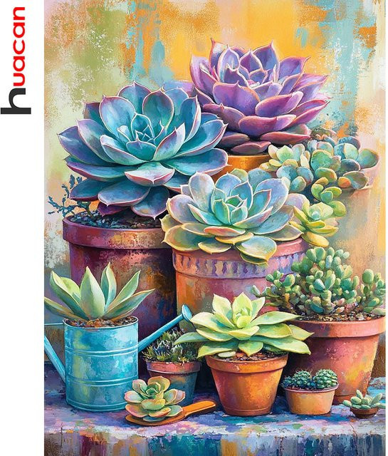 Huacan Diamantmalerei Set mit Blumenvase und Pflanzen als 5D Diamant Mosaik Wanddekoration in Multicolour, B/H: 20 x 30 cm - Bild 1