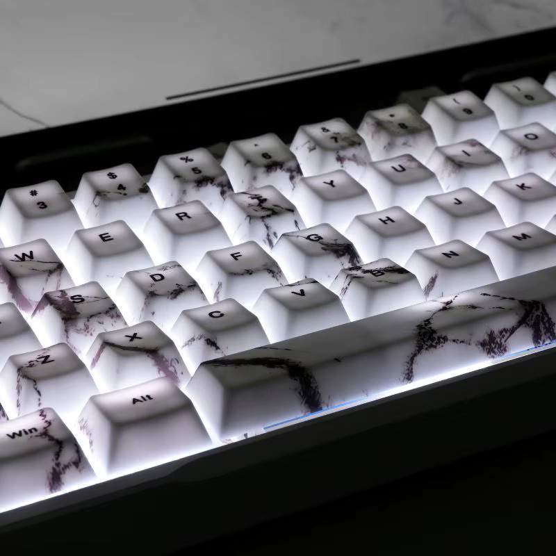 Marmor 3.0 PBT Sublimation Tastenkappen mit Cherry Top Side Translucent Design für mechanische Tastaturen, 130 Stück, Weiß - Bild 4